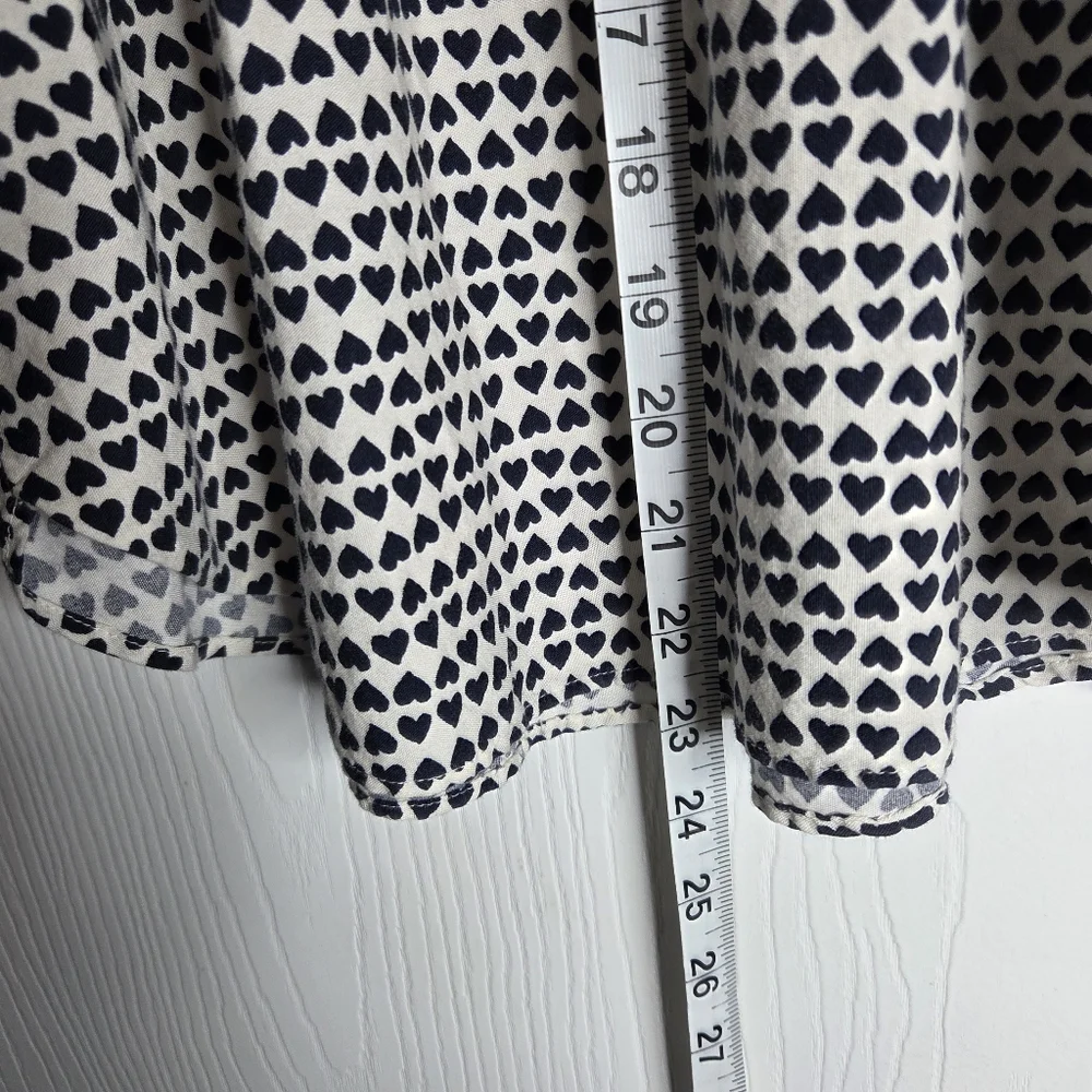 LOFT Navy Blue & White Heart-Print Puff Sleeve Blouse-Size XS Petites